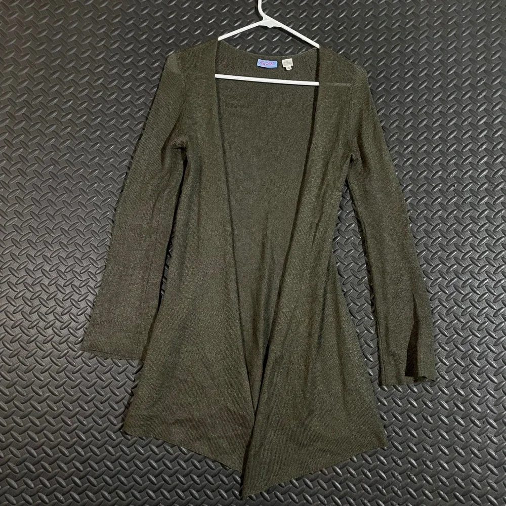 Acrobat Women's Dark‎ Green Silk Cashmere Knit Open Front Cardigan Sweater Small